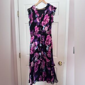 White House Black Market Purple Floral High Low Dress